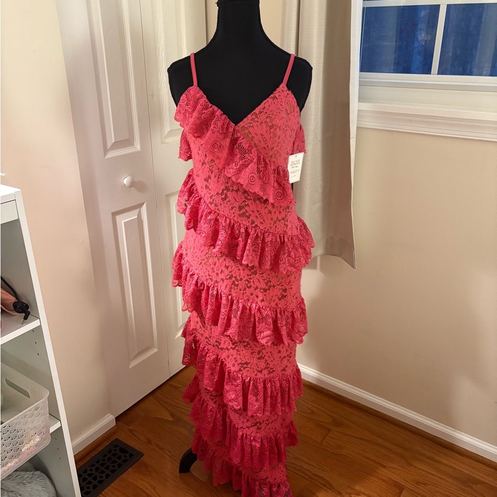 JLUXLABEL Pink Ruffled Lace Dress